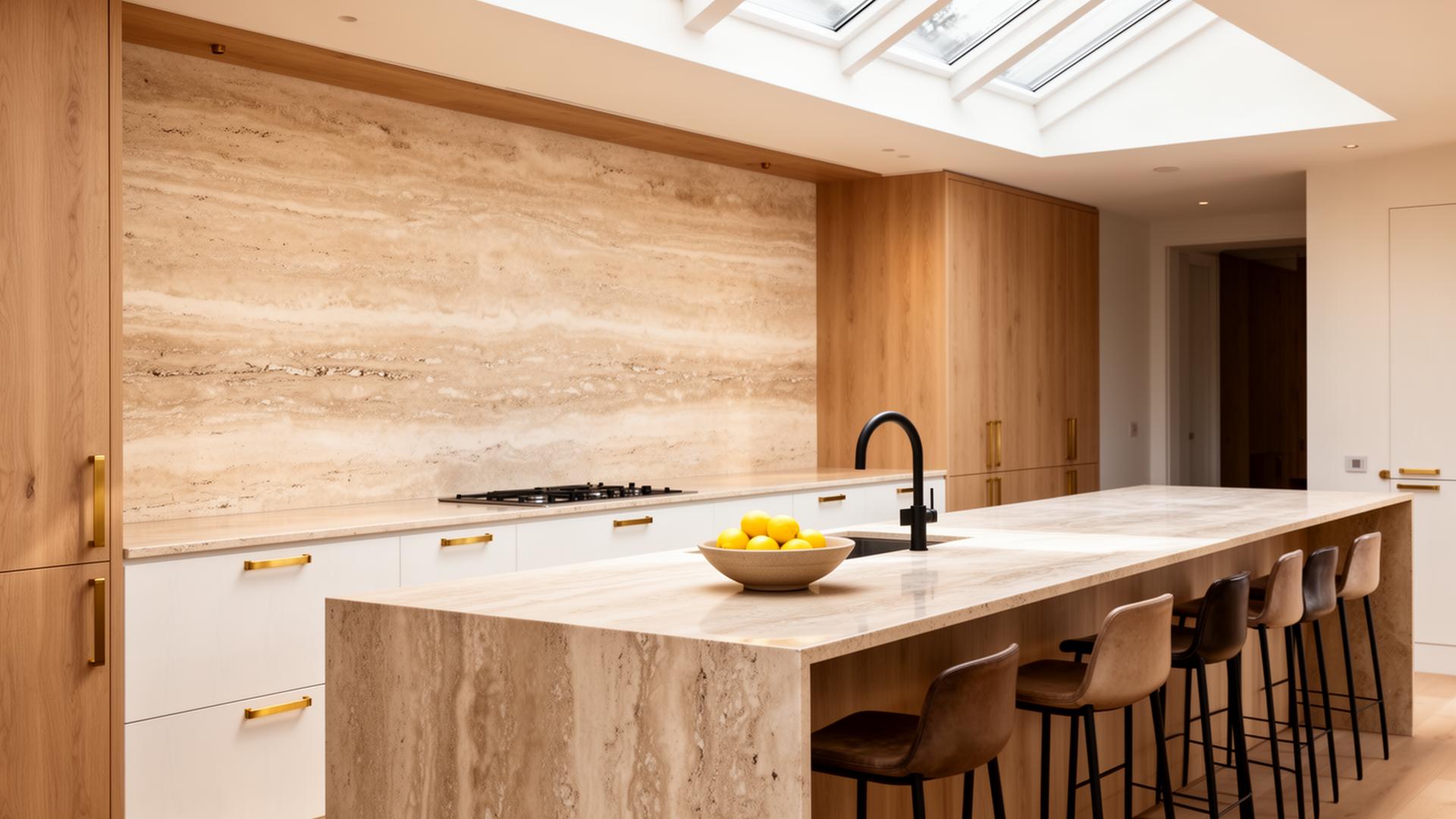 Chef's kitchen with quartz waterfall island